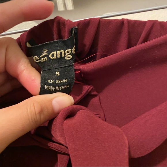 Burgundy Tie Front Trouser Pants - Picture 3 of 4